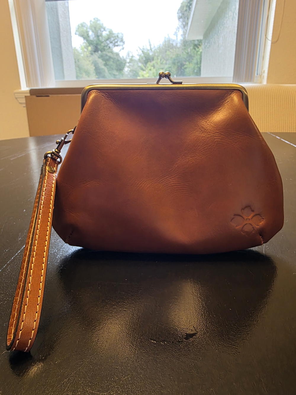 Patricia Nash Brown Leather Kiss-Lock Wristlet